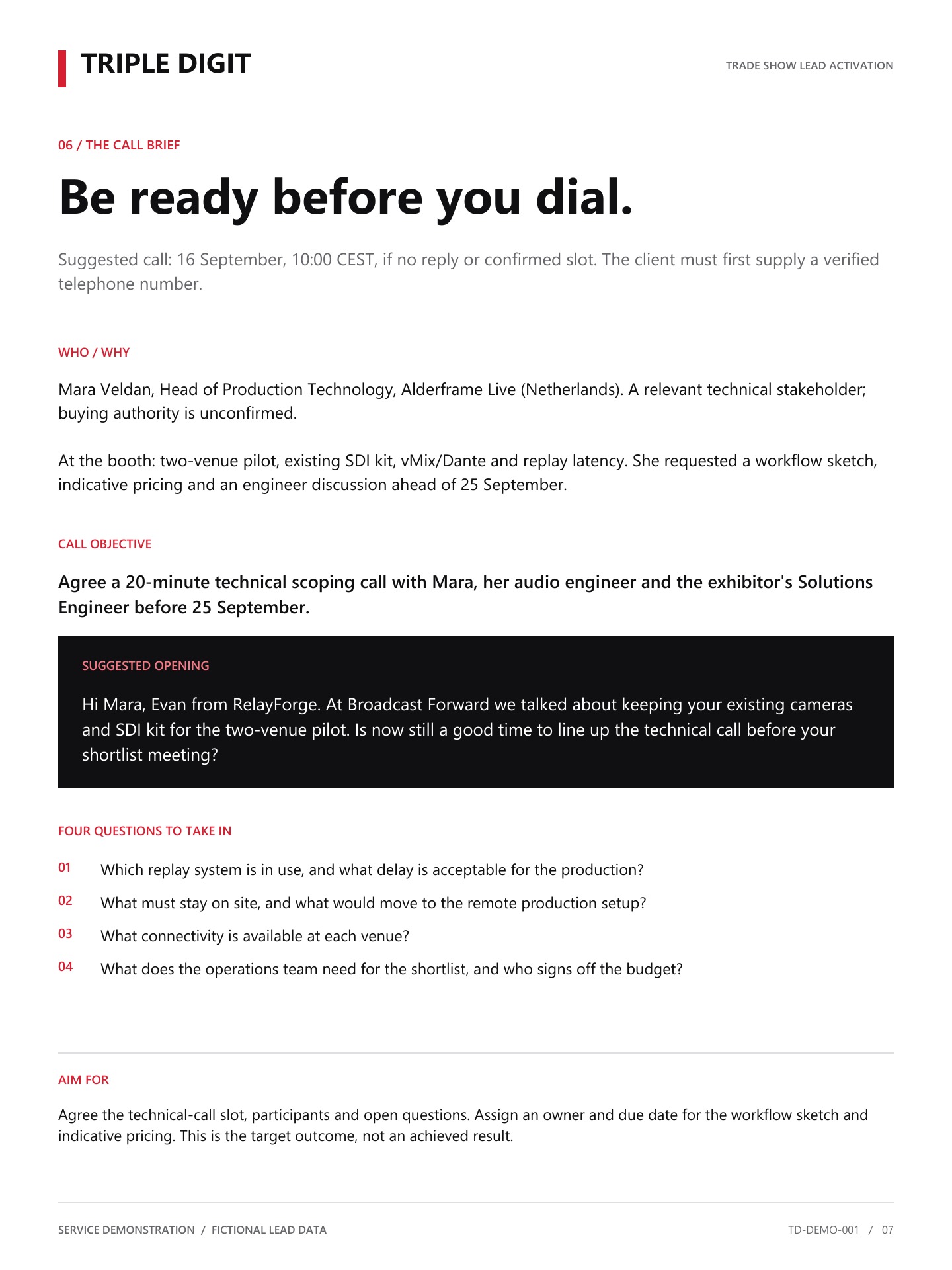07 — Sales call brief